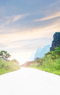 A soft, open road leading into the horizon with gentle morning light — symbolizing clarity and forward momentum